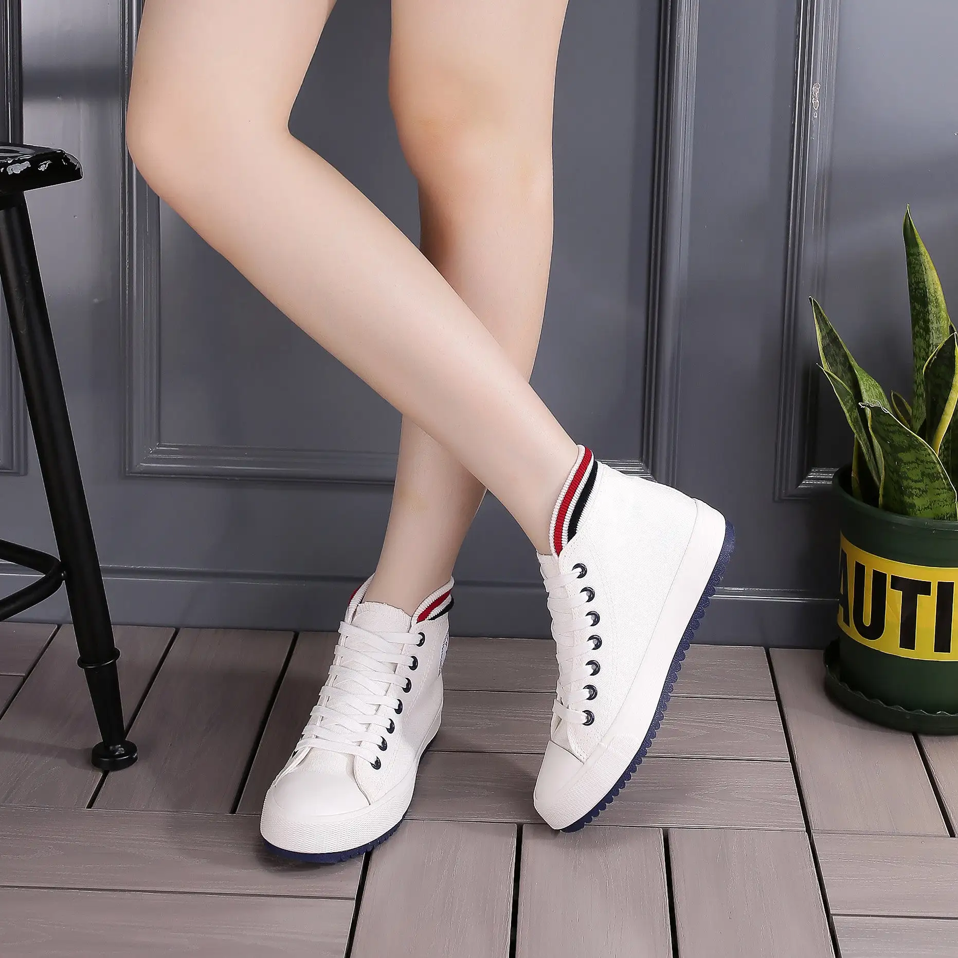 New Korean Style Color Striped High Top Canvas Shoes