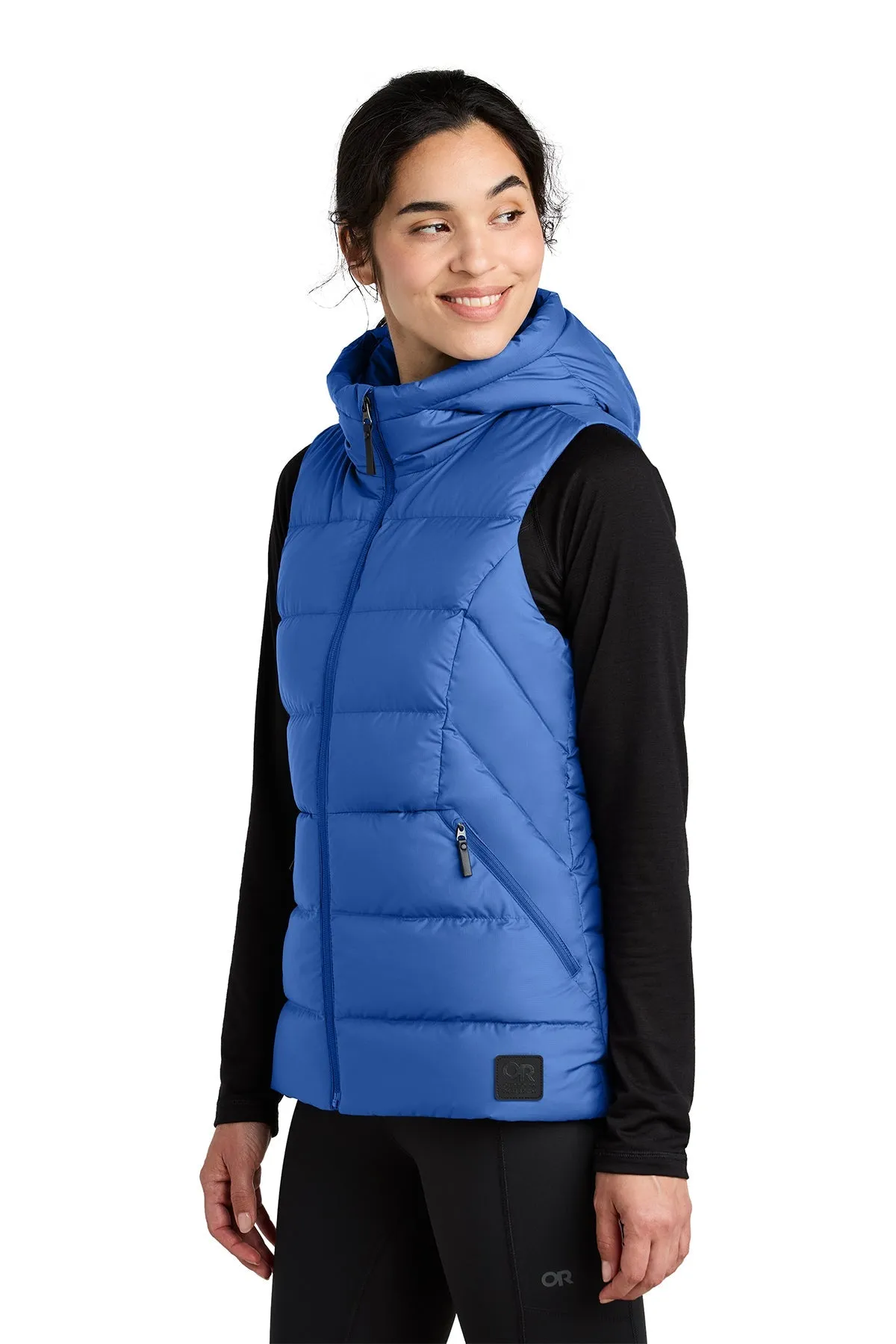 Outdoor Research Womens Coldsnap Hooded Down Custom Vests, Galaxy Blue