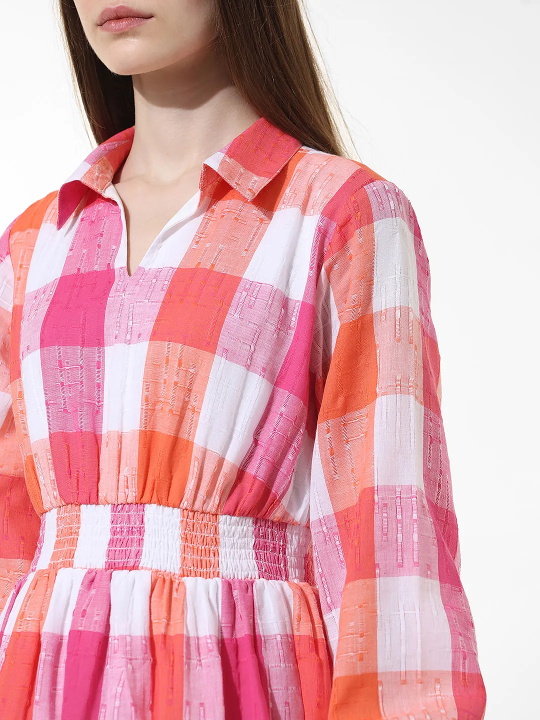 Pink Check Print Mini Dress