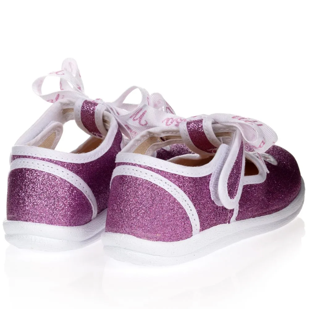 Pink Glitter Bow Canvas Shoes