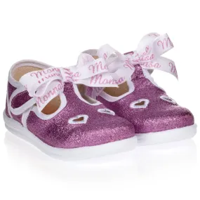 Pink Glitter Bow Canvas Shoes