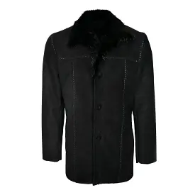 RCPB15TB - Cuadra black western sheepskin jacket with fur and beaver fur for men