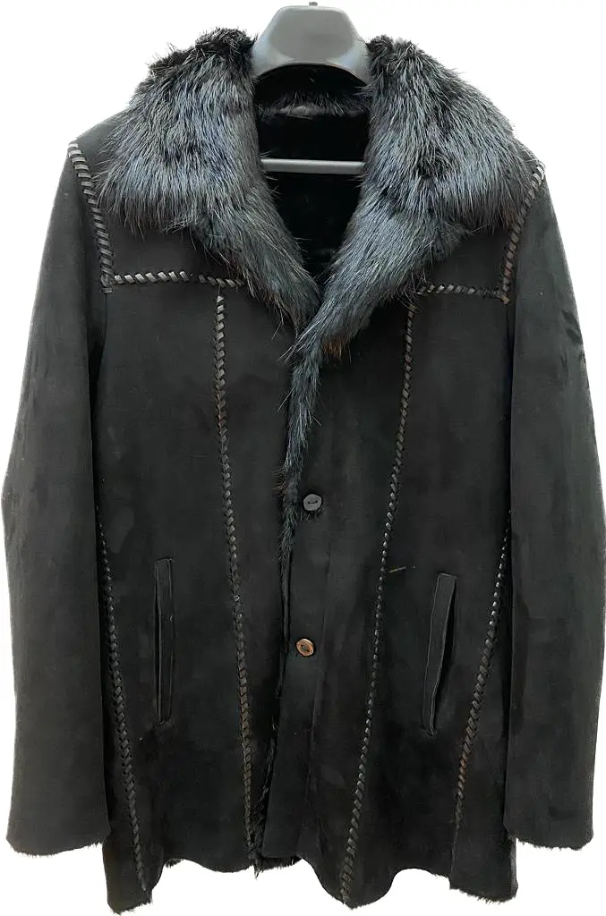 RCPB15TB - Cuadra black western sheepskin jacket with fur and beaver fur for men