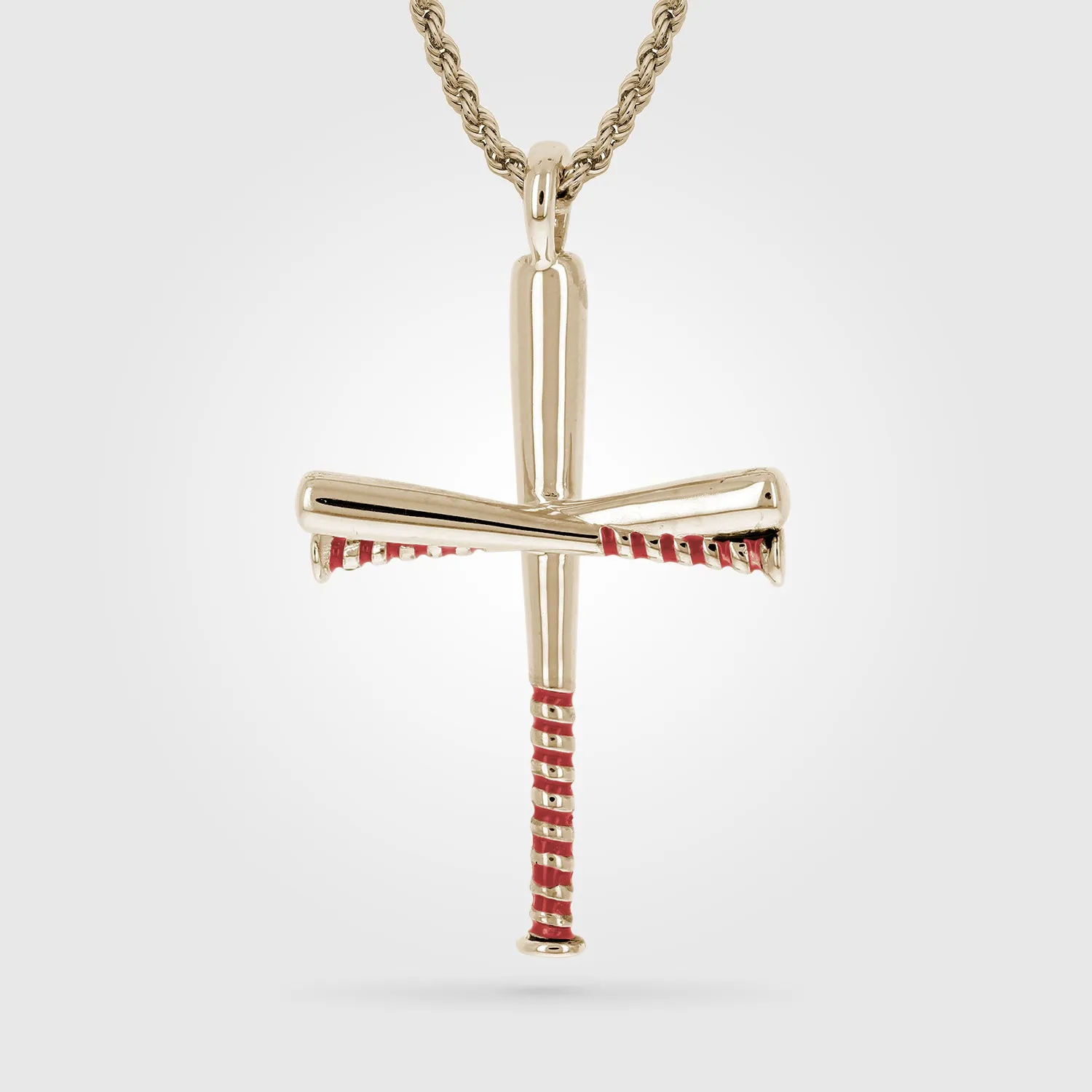 Red Grip Baseball Bat Cross Necklace | Gold