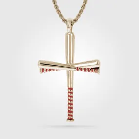 Red Grip Baseball Bat Cross Necklace | Gold