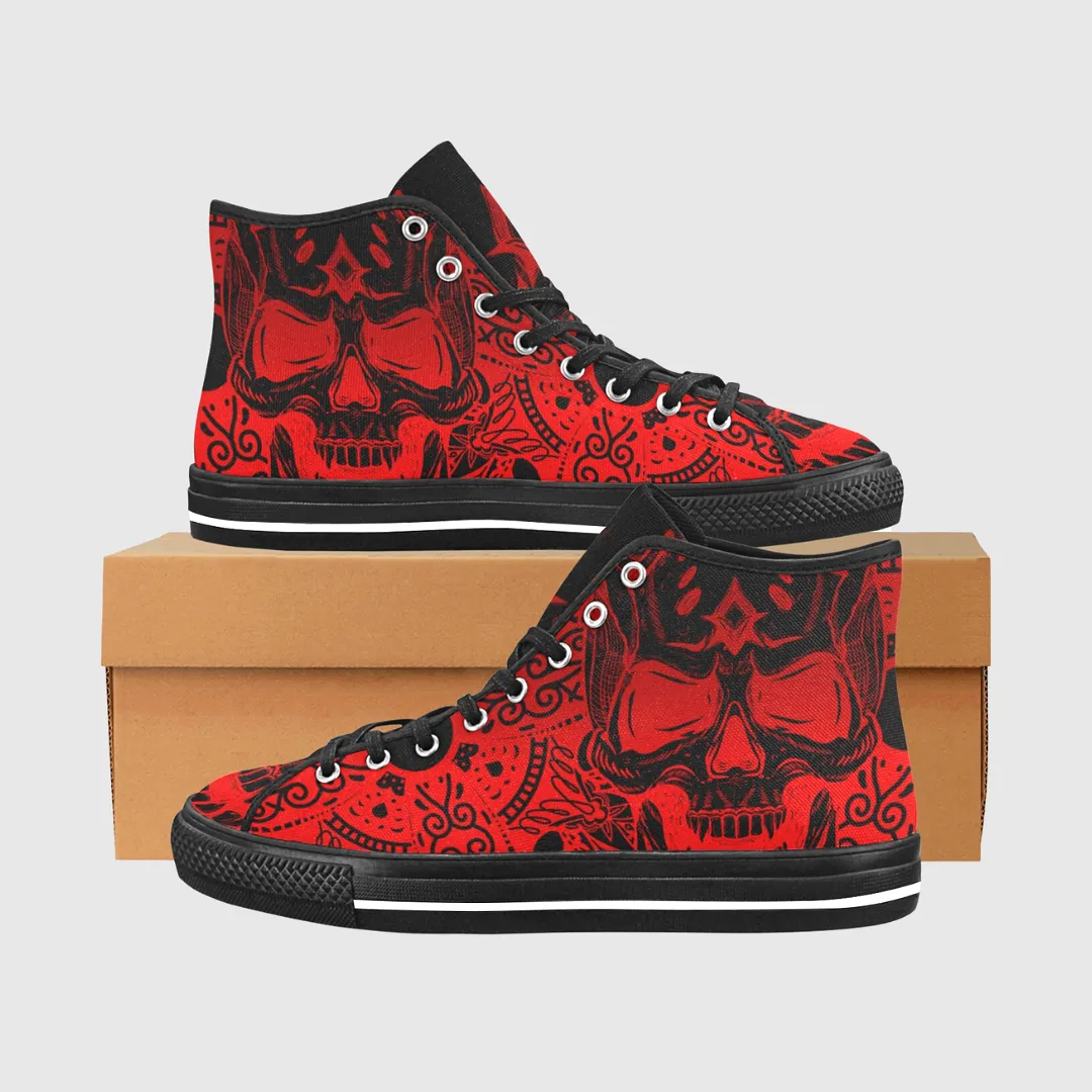 Red Skull High Top Canvas Shoes