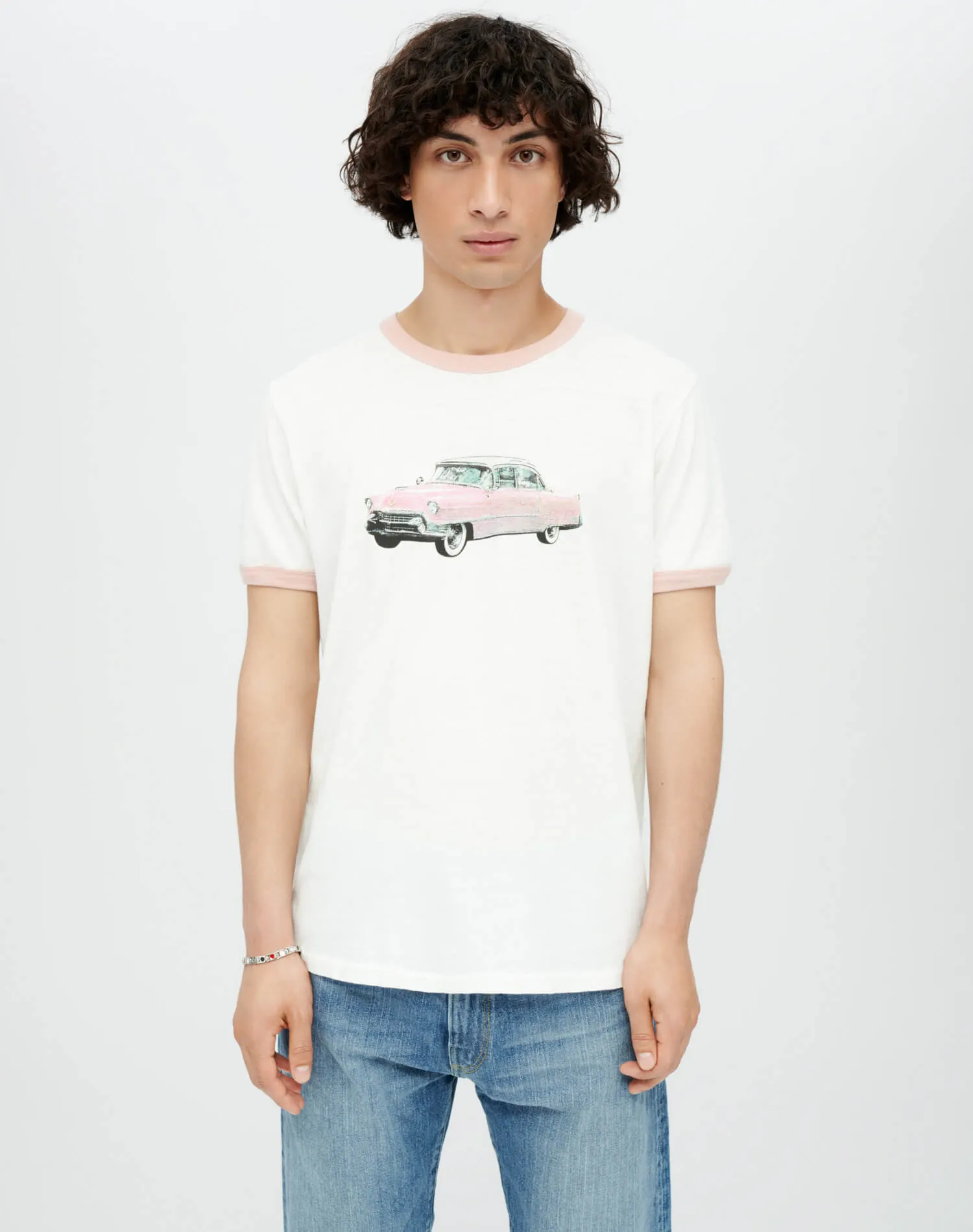 Ringer Pink Caddy Tee - Old White Pink