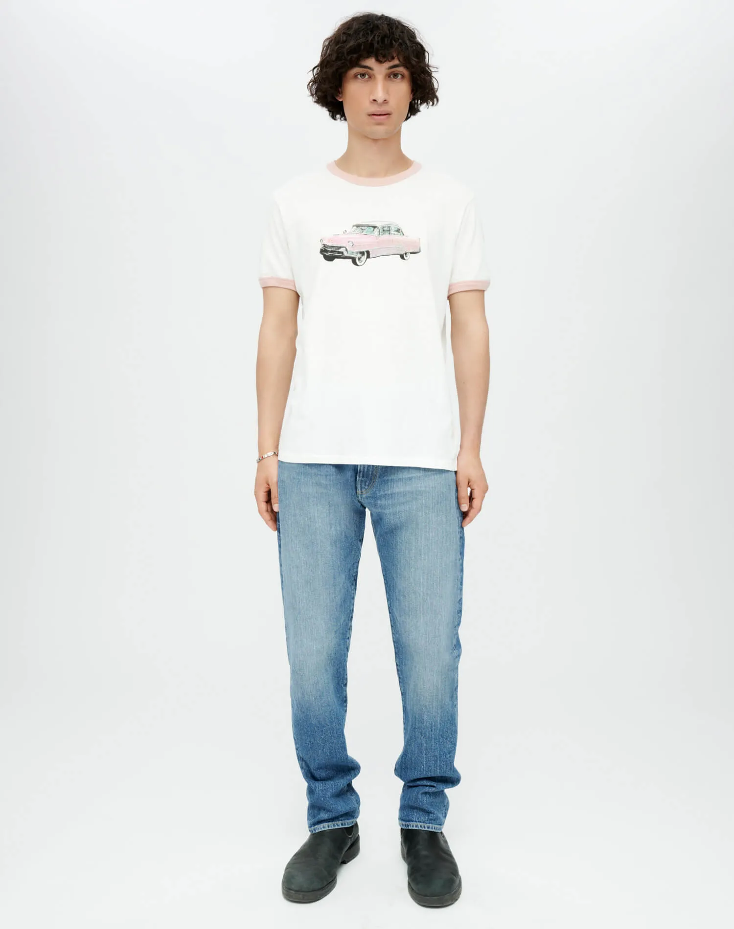 Ringer Pink Caddy Tee - Old White Pink