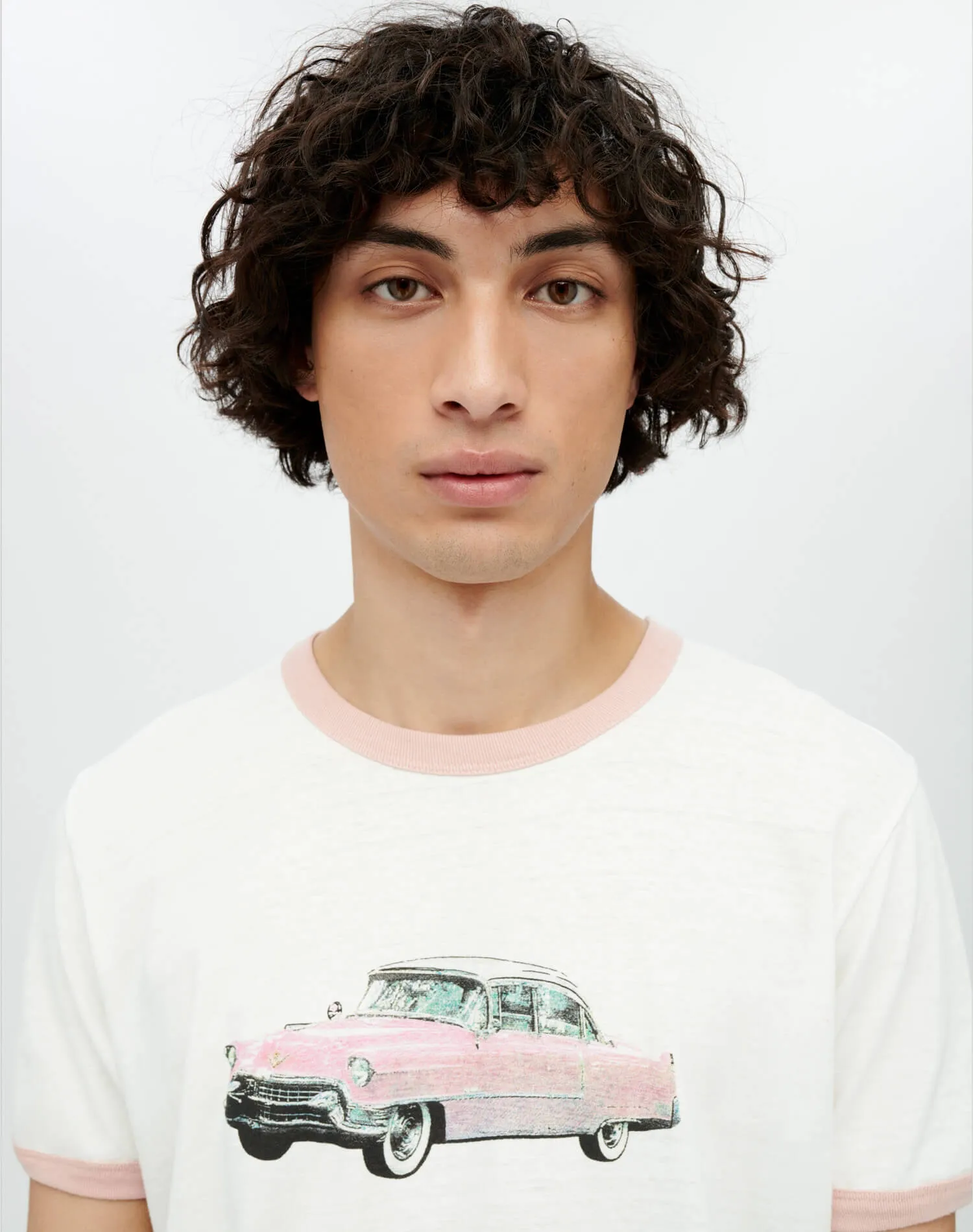 Ringer Pink Caddy Tee - Old White Pink