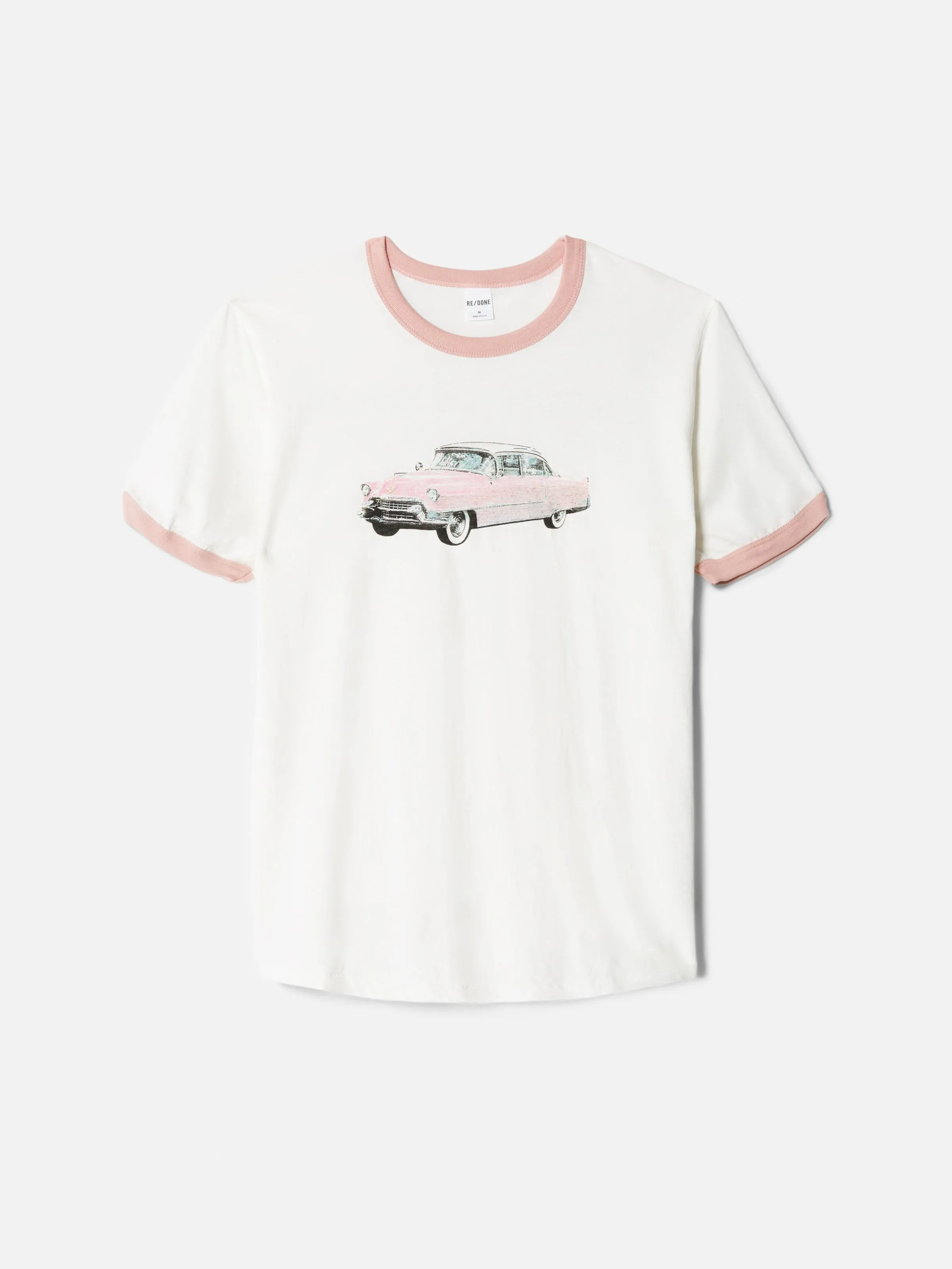 Ringer Pink Caddy Tee - Old White Pink