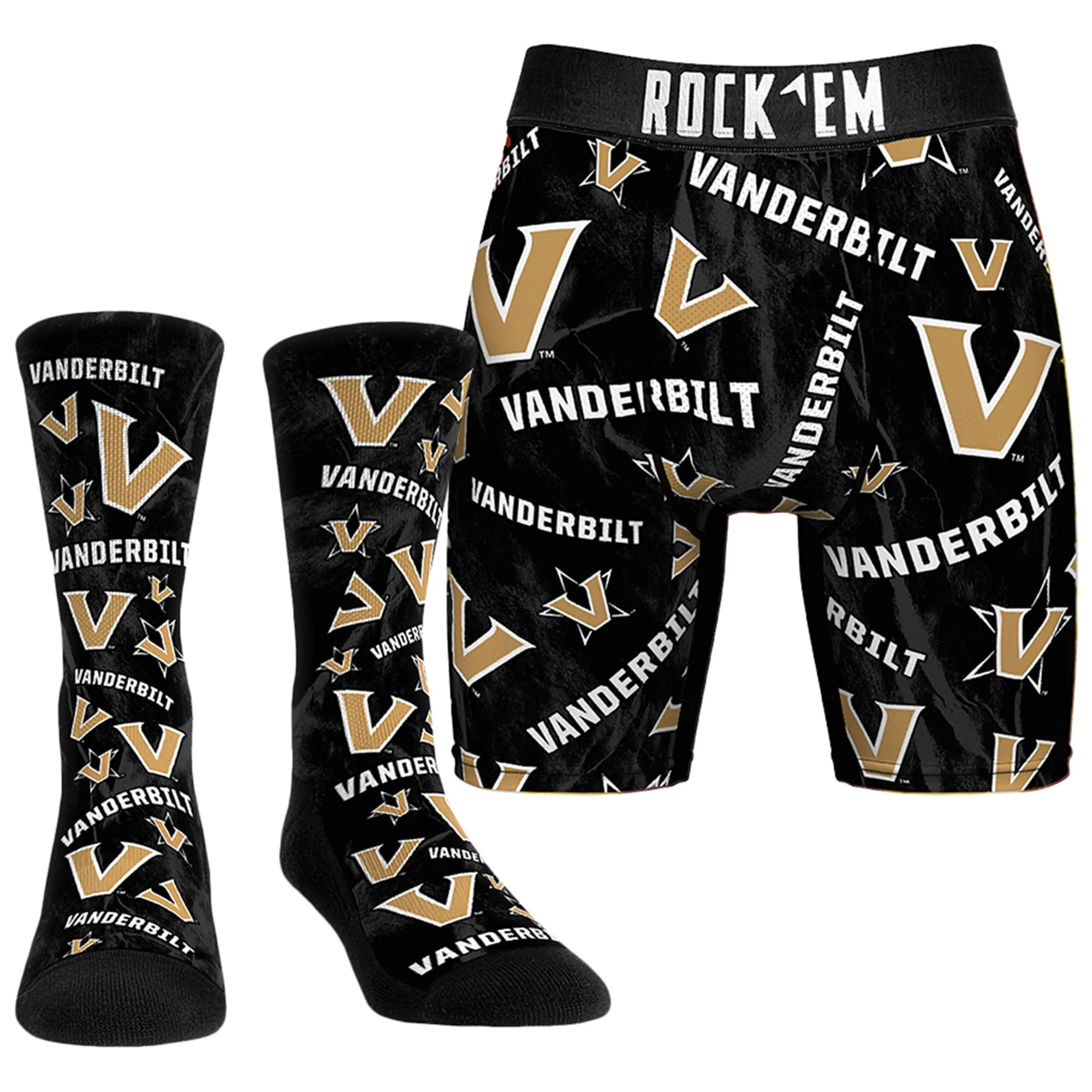 Rock Em Socks  Vanderbilt Commodores All-Over Underwear and Crew Socks Combo Pack