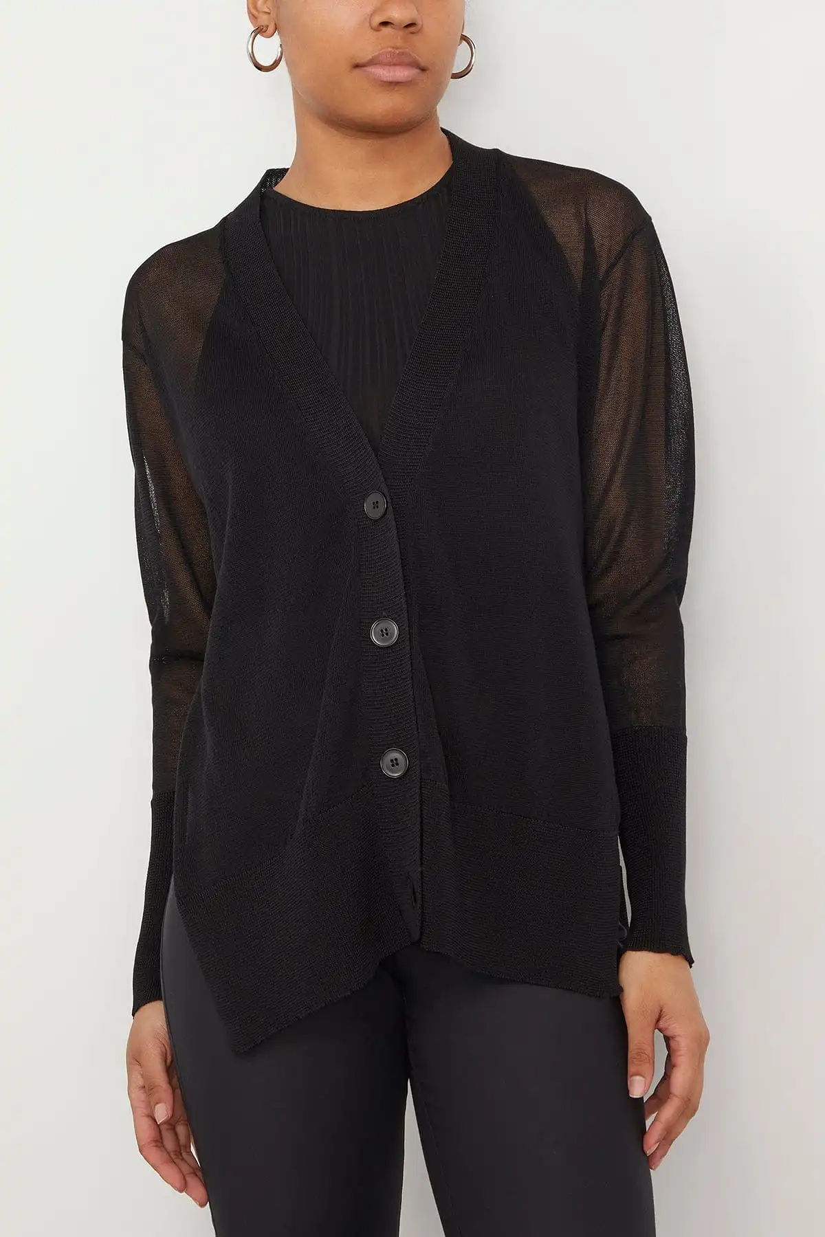 Semi Sheer Knitted Cardigan in Black