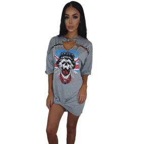 Sexy Women Ladies T-shirt Print V Neck Short Sleeve Club Mini Casual Dresses vestidos mujer #63 GS