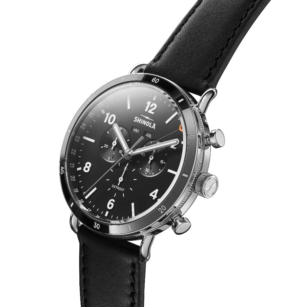 Shinola 45MM Canfield Sport Black Matte Dial Leather Watch S0120089889