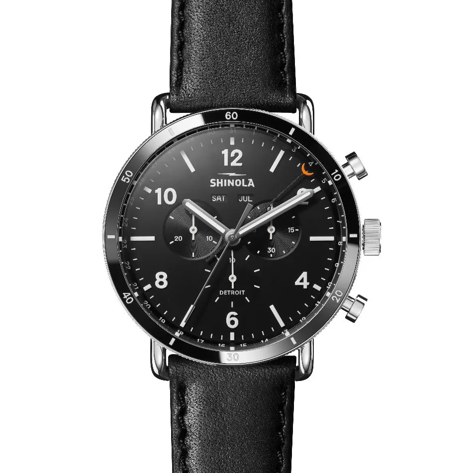 Shinola 45MM Canfield Sport Black Matte Dial Leather Watch S0120089889