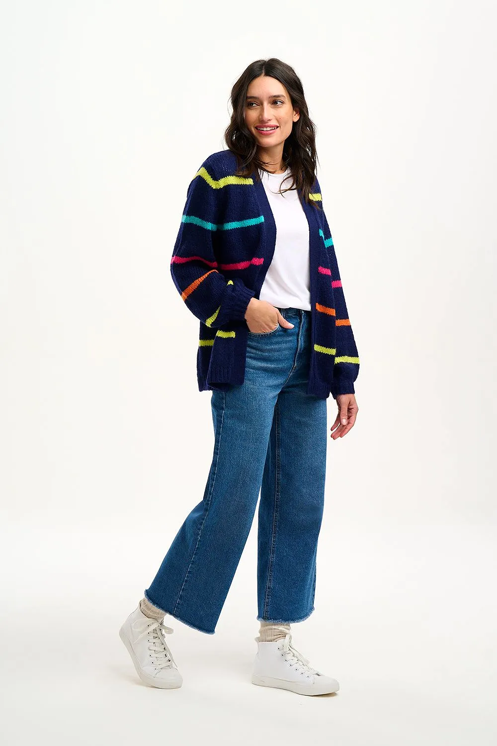 Sugarhill Brighton Navy Bright Lines Yvette Cardigan