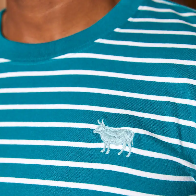 Summer Yarn Dye Stripe Crew Tee Teal