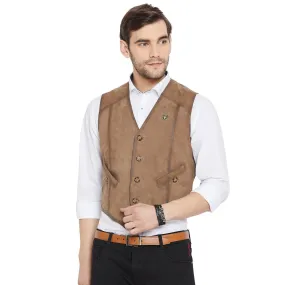 Taupe Leather Straight Stitched Vests By  Brune & Bareskin