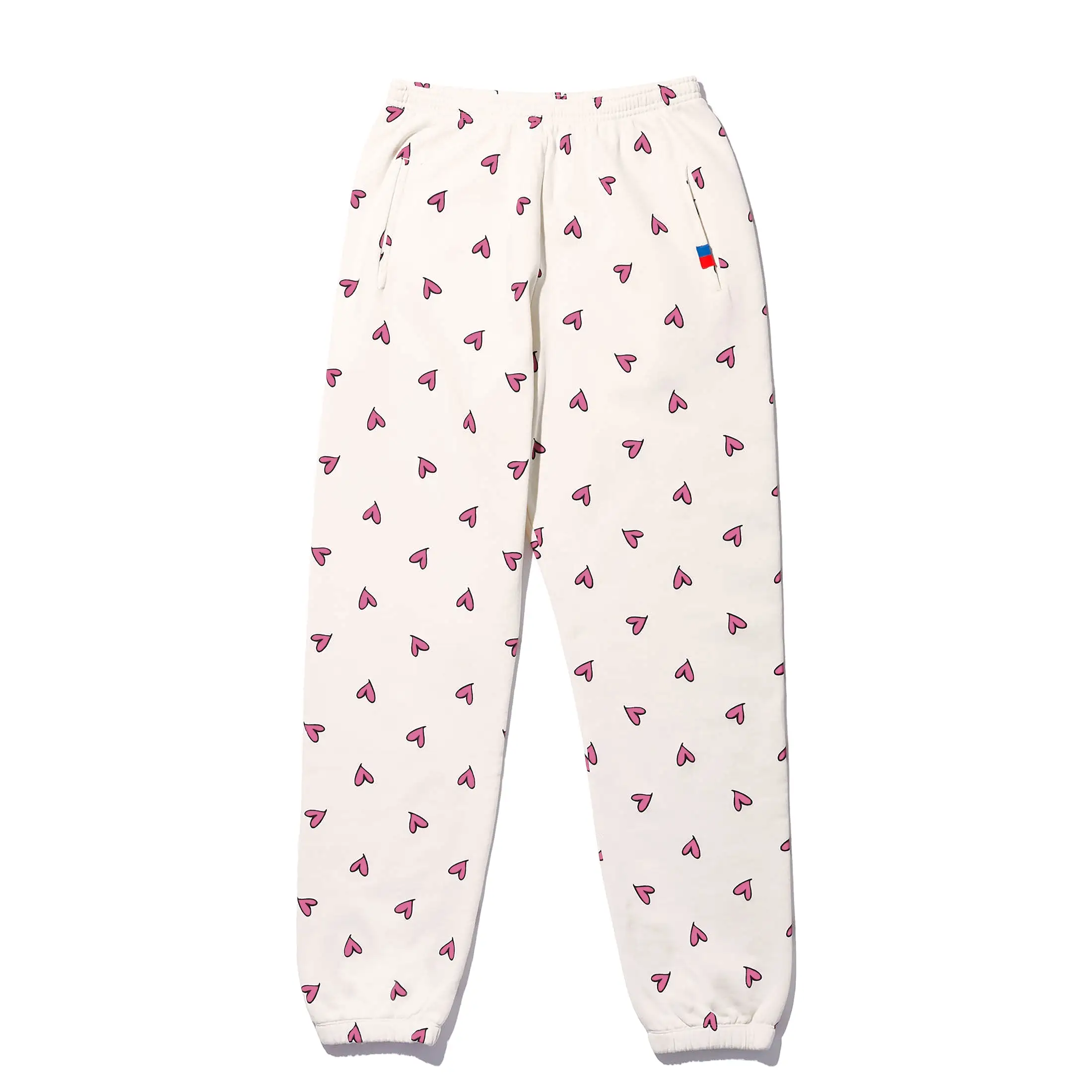 The All Over Heart Sweatpants - Cream/Pink