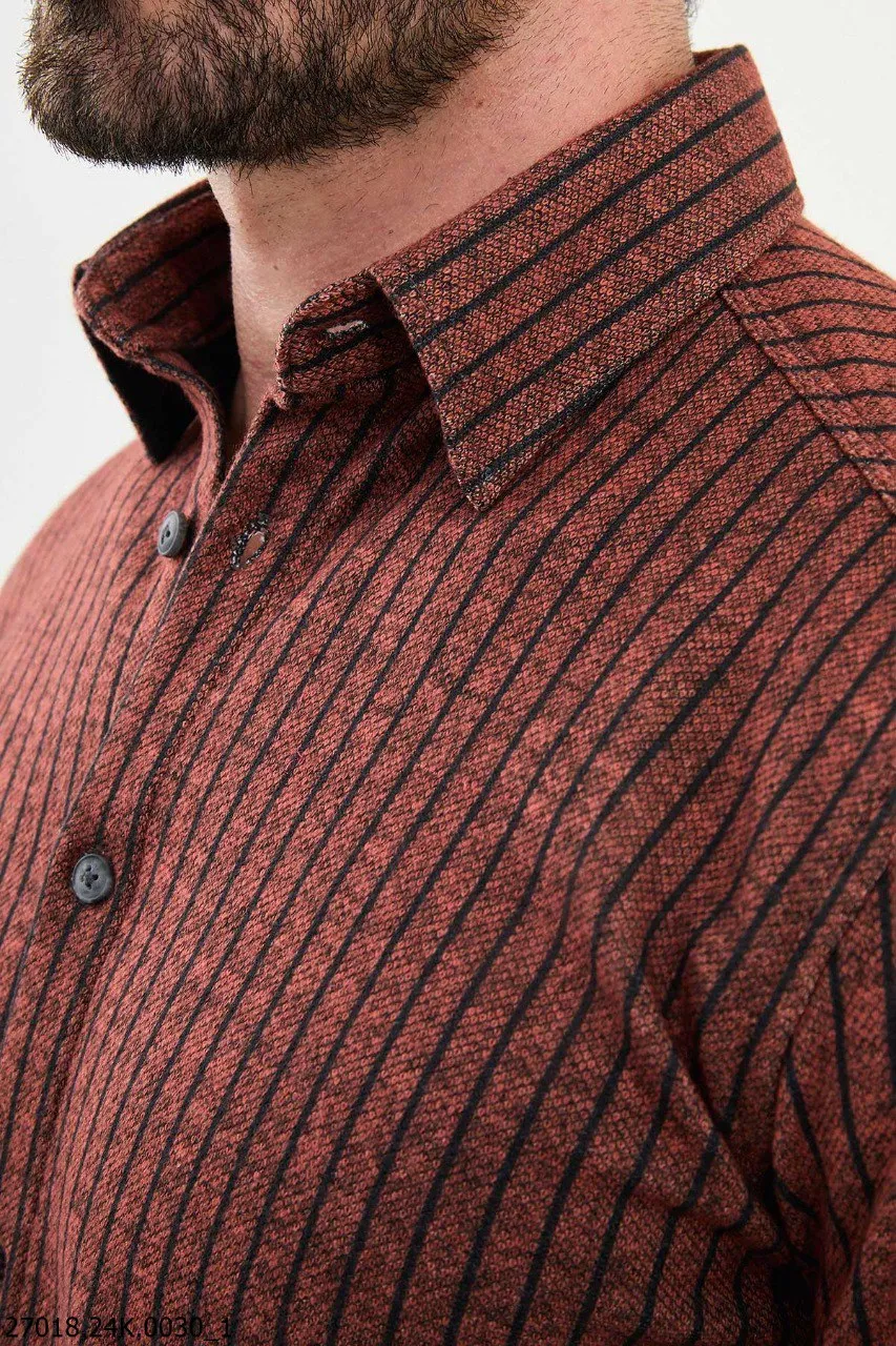 Tile Brown Striped Casual Shirt.