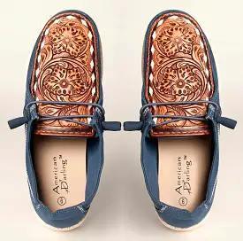 Tooled Floral Leather Canvas Shoes