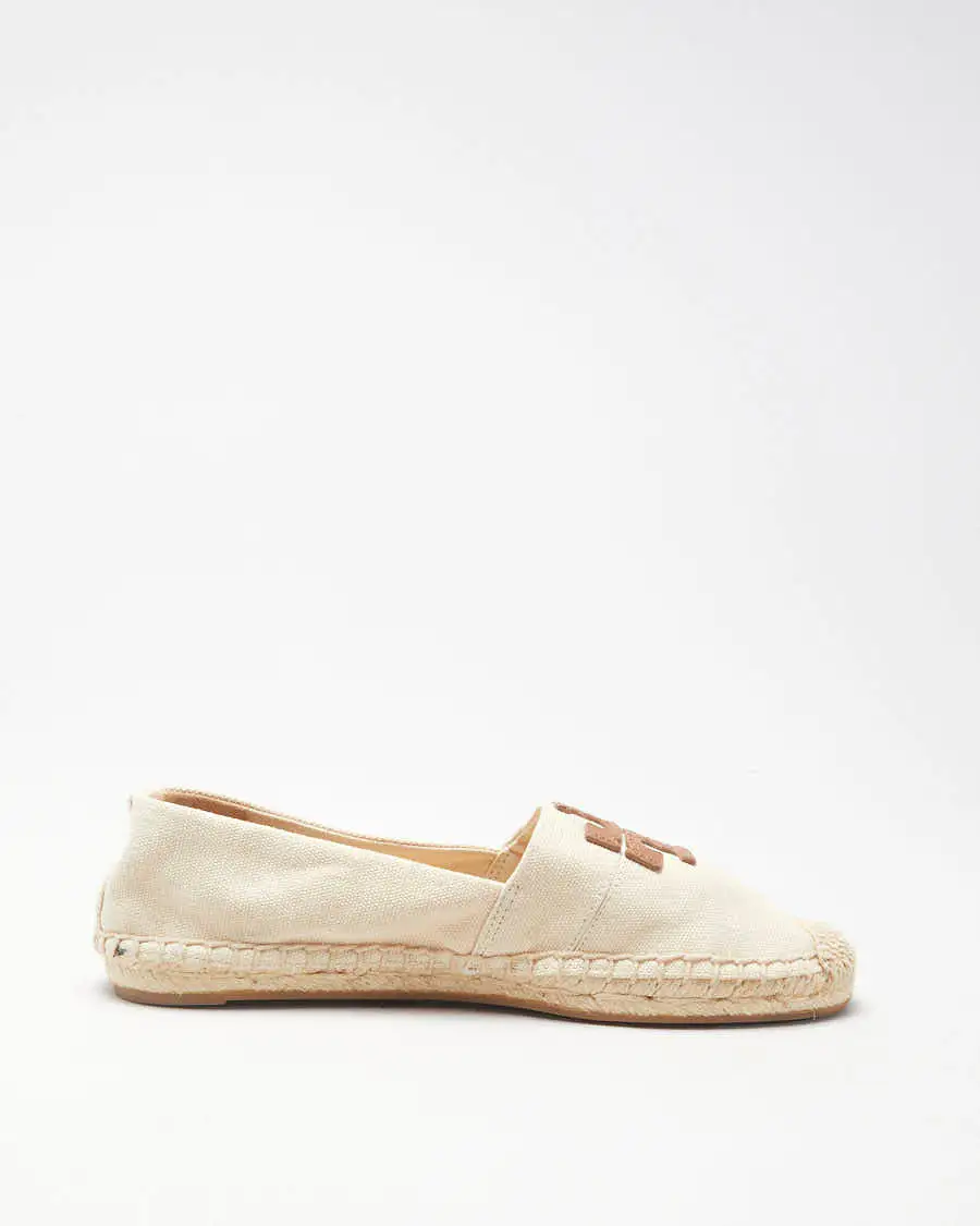 Tory Burch Cream & Brown Canvas Shoes - UK 3.5