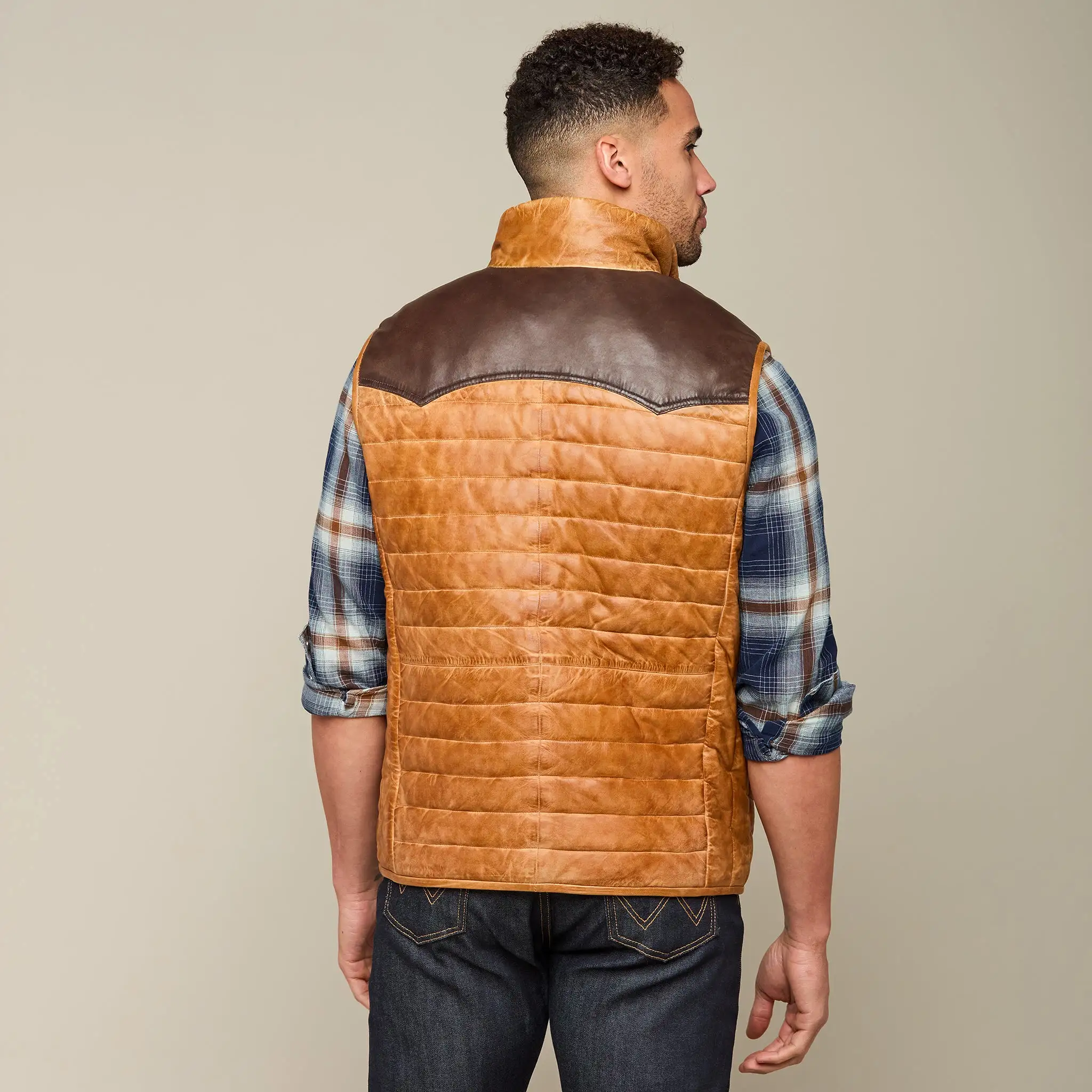 Western Yoke Leather Vest :: Mocha