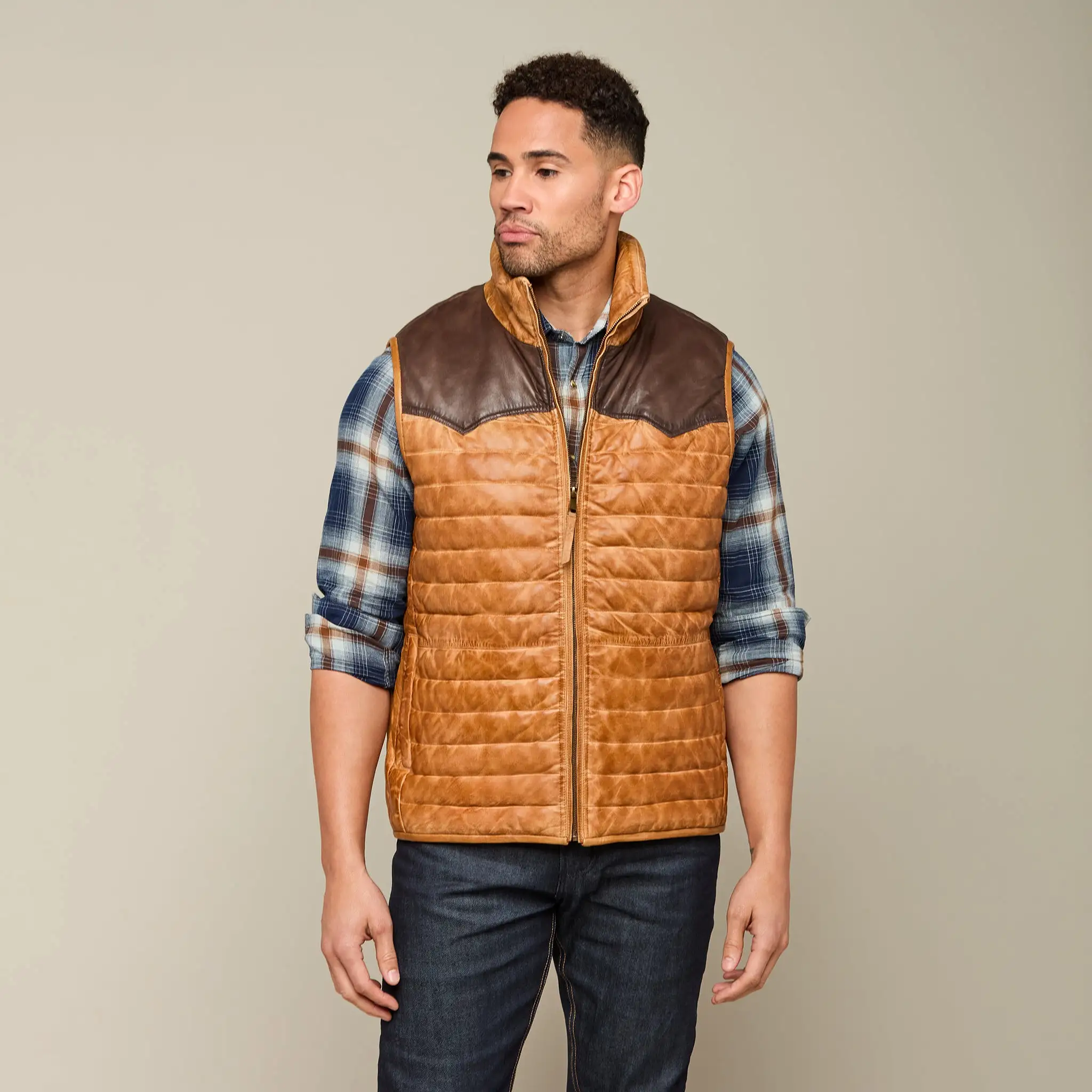 Western Yoke Leather Vest :: Mocha