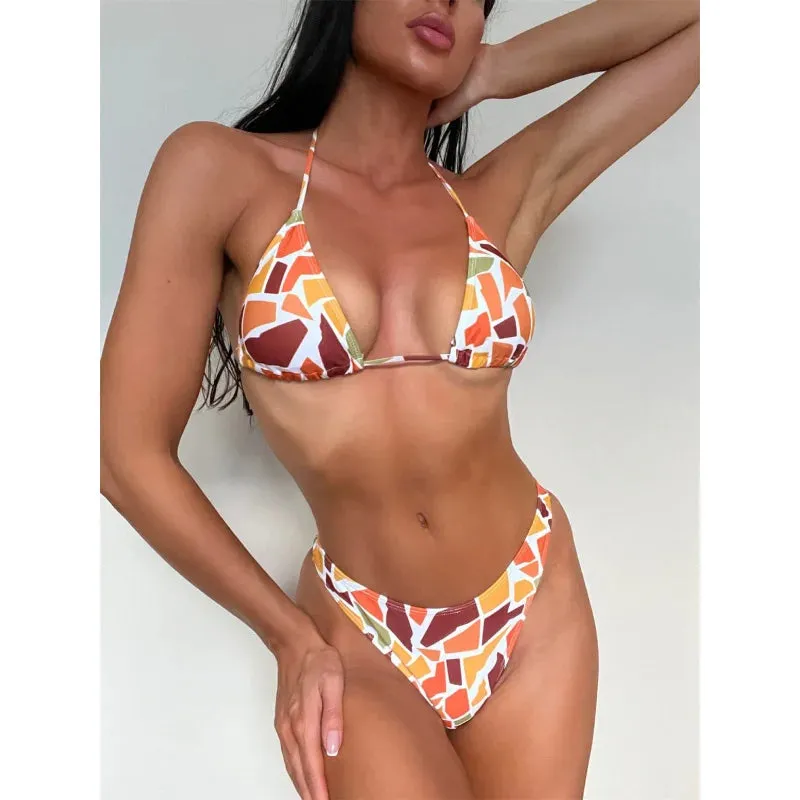 Women's Sexy Geometric Printed Push Up Beachwear Bikinis Set