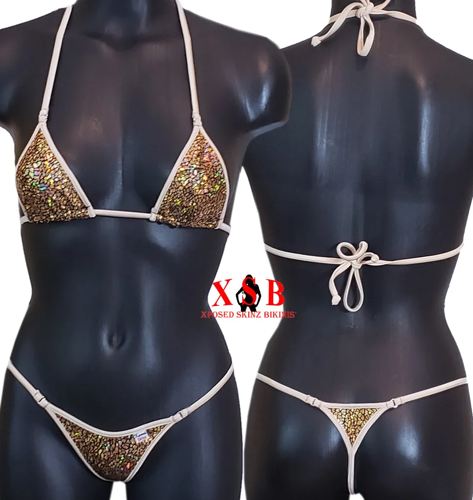 Xposed Skinz Bikinis x100 Vixen G-String Micro Shiny Bikini Thong - Gold